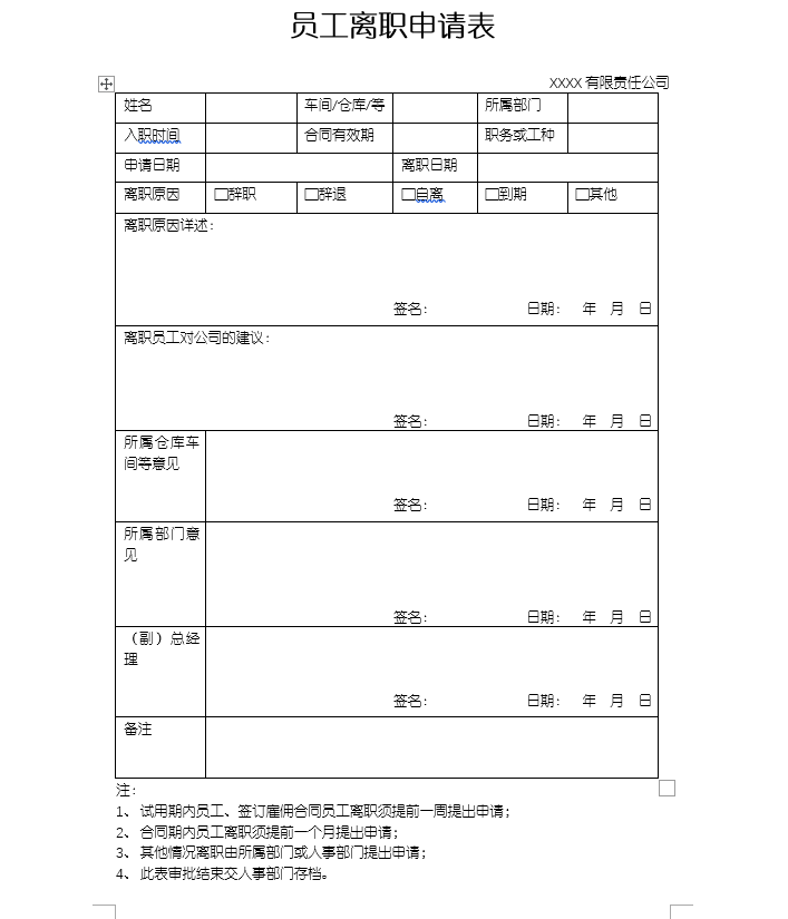 个人离职申请表格电子版免费哪些?(图5) 个人离职申请表格电子版免费哪些?(图5)
