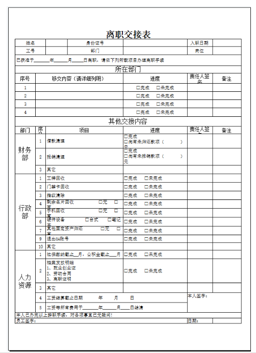 离职工作交接表是什么?(图1) 离职工作交接表是什么?(图1)